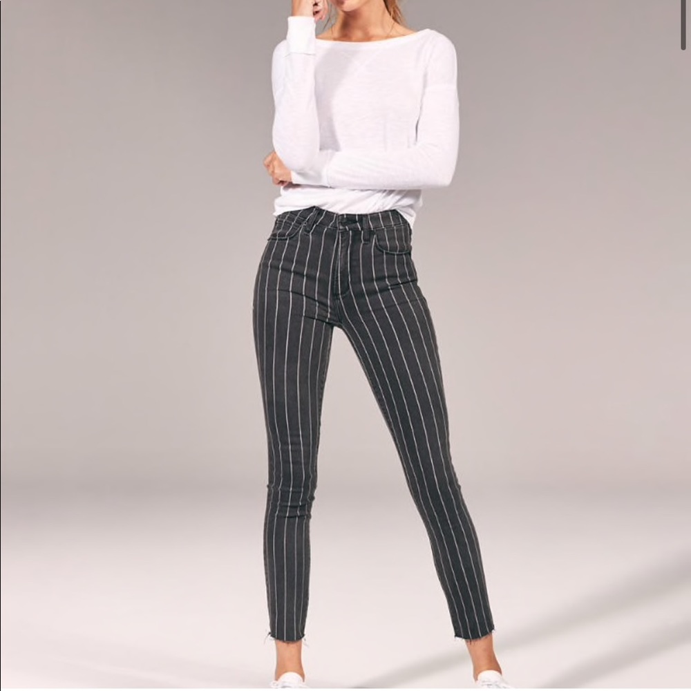 NEW Pinstripe High Rise Super Skinny Ankle Jeans